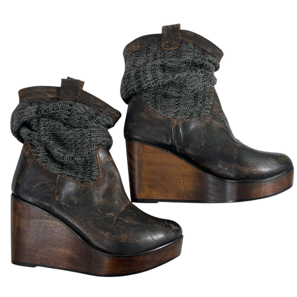 NEW BED STU Bruges Slouchy Leather Wedge Boots Size 8.5 Distressed - Picture 4 of 16